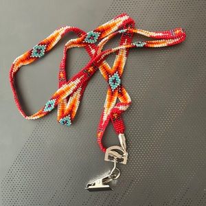 Native lanyard made with seed and cut beads